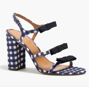 J Crew gingham canvas heel sandals bows size 6